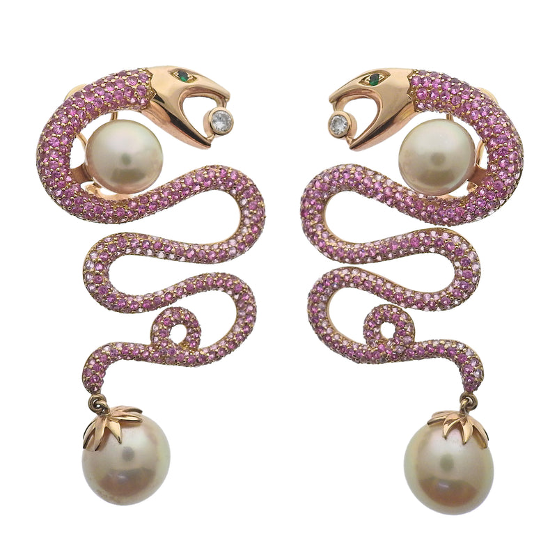 Diamond Snake Huggie Earrings Rose Gold | Snake Jewellery